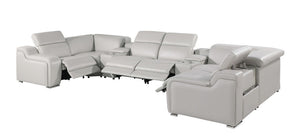 HomeRoots Light Gray Italian Leather Power Reclining U-Shaped Sectional with Console for Ultimate Comfort & Style 632559