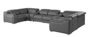 HomeRoots Dark Gray Italian Leather U-Shaped Power Reclining Sectional with Console for Ultimate Comfort 632560
