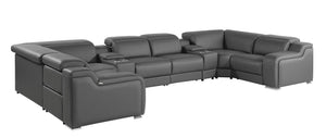 HomeRoots Dark Gray Italian Leather U-Shaped Power Reclining Sectional with Console for Ultimate Comfort 632560
