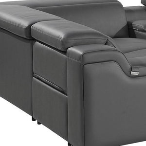 HomeRoots Dark Gray Italian Leather U-Shaped Power Reclining Sectional with Console for Ultimate Comfort 632560