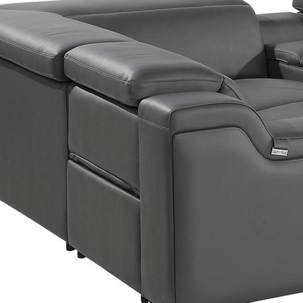 HomeRoots Dark Gray Italian Leather U-Shaped Power Reclining Sectional with Console for Ultimate Comfort 632560