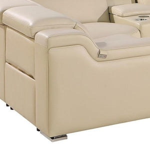 HomeRoots Beige Italian Leather Power Reclining U-Shaped Sectional with Console, USB Charging & Comfort Features 632561