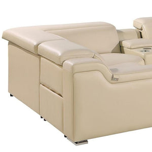 HomeRoots Beige Italian Leather Power Reclining U-Shaped Sectional with Console, USB Charging & Comfort Features 632561