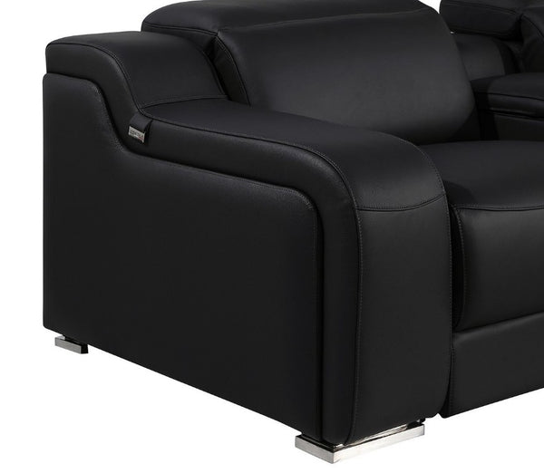 Italian Leather Power Reclining U-shaped Sectional Eight Seat Corner Sofa with Storage Console