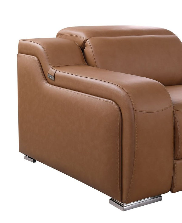 Chestnut Italian Leather Power Reclining Eight Piece U Shaped Sectional with Console