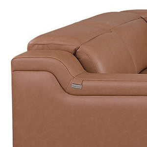 Chestnut Italian Leather Power Reclining Eight Piece U Shaped Sectional with Console