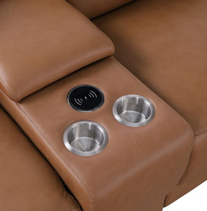 Chestnut Italian Leather Power Reclining Eight Piece U Shaped Sectional with Console