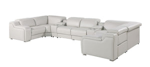 HomeRoots Light Gray Italian Leather Power Reclining U-Shaped Sectional with Console for Modern Living Spaces 632566