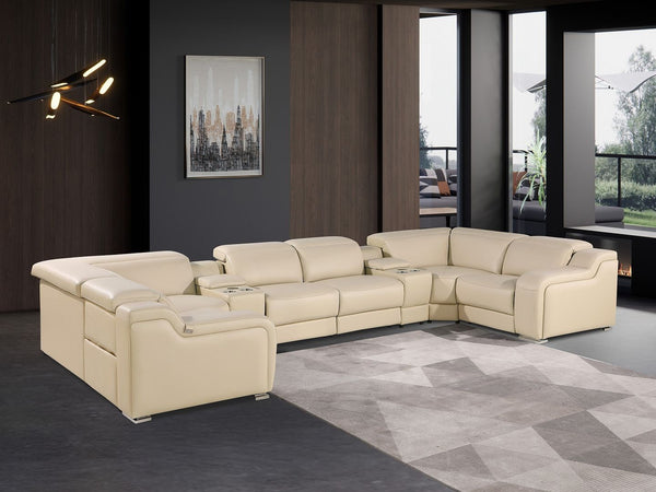 HomeRoots Beige Italian Leather U-Shaped Power Reclining Sectional with Console for Ultimate Comfort & Style 632568