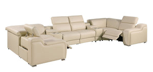 HomeRoots Beige Italian Leather U-Shaped Power Reclining Sectional with Console for Ultimate Comfort & Style 632568
