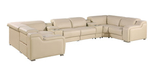 HomeRoots Beige Italian Leather U-Shaped Power Reclining Sectional with Console for Ultimate Comfort & Style 632568