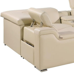 HomeRoots Beige Italian Leather U-Shaped Power Reclining Sectional with Console for Ultimate Comfort & Style 632568