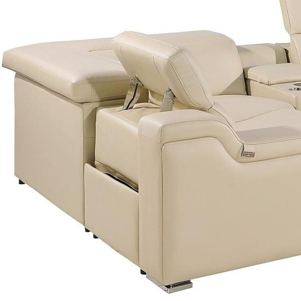 HomeRoots Beige Italian Leather U-Shaped Power Reclining Sectional with Console for Ultimate Comfort & Style 632568