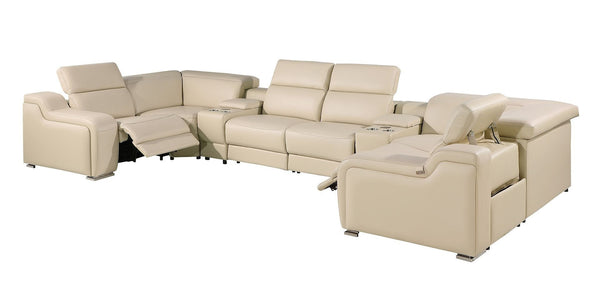 HomeRoots Beige Italian Leather U-Shaped Power Reclining Sectional with Console for Ultimate Comfort & Style 632568