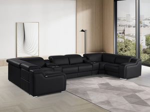 HomeRoots Black Italian Leather U-Shaped Sectional Sofa with Power Recline, USB Charging & Modern Design 632569