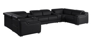 HomeRoots Black Italian Leather U-Shaped Sectional Sofa with Power Recline, USB Charging & Modern Design 632569