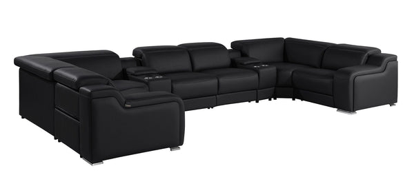 HomeRoots Black Italian Leather U-Shaped Sectional Sofa with Power Recline, USB Charging & Modern Design 632569