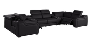 HomeRoots Black Italian Leather U-Shaped Sectional Sofa with Power Recline, USB Charging & Modern Design 632569