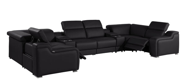 HomeRoots Black Italian Leather U-Shaped Sectional Sofa with Power Recline, USB Charging & Modern Design 632569