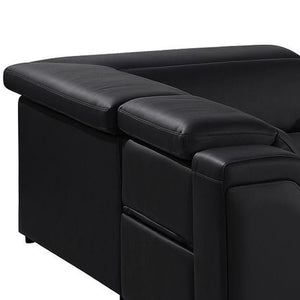 HomeRoots Black Italian Leather U-Shaped Sectional Sofa with Power Recline, USB Charging & Modern Design 632569