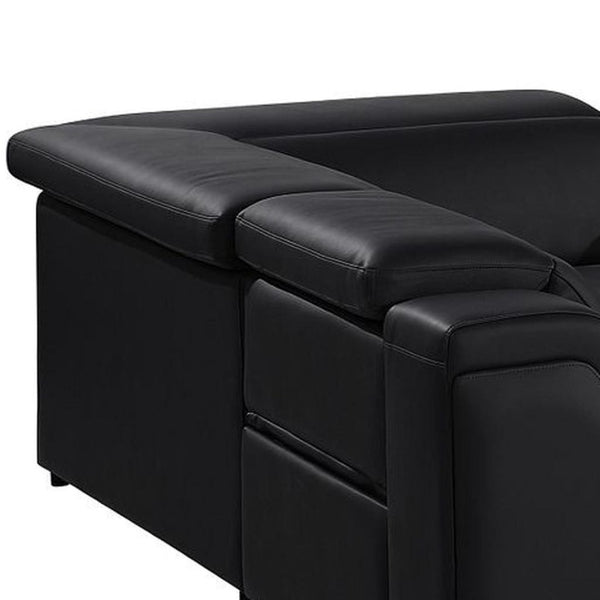 HomeRoots Black Italian Leather U-Shaped Sectional Sofa with Power Recline, USB Charging & Modern Design 632569