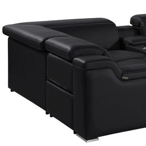 HomeRoots Black Italian Leather U-Shaped Sectional Sofa with Power Recline, USB Charging & Modern Design 632569