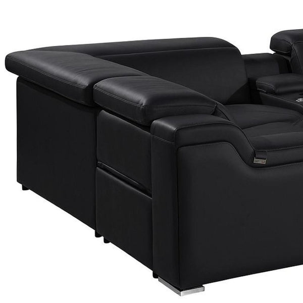 HomeRoots Black Italian Leather U-Shaped Sectional Sofa with Power Recline, USB Charging & Modern Design 632569