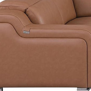 HomeRoots Chestnut Italian Leather Power Reclining U-Shaped Sectional Sofa with Console & USB Charging Stations 632570