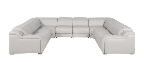 Italian Leather Power Reclining U-shaped Sectional Eight Seat Corner Sofa with Storage Console