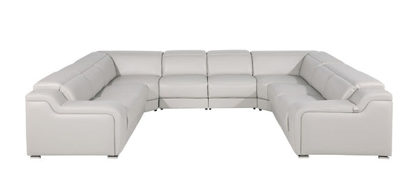Italian Leather Power Reclining U-shaped Sectional Eight Seat Corner Sofa with Storage Console