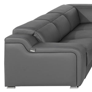 HomeRoots Dark Gray Italian Leather Power Reclining U-Shaped Sectional - Luxurious Comfort for 8! 632574