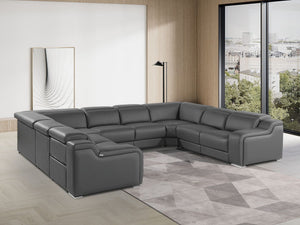 HomeRoots Dark Gray Italian Leather Power Reclining U-Shaped Sectional - Luxurious Comfort for 8! 632574