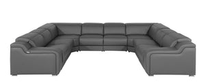 HomeRoots Dark Gray Italian Leather Power Reclining U-Shaped Sectional - Luxurious Comfort for 8! 632574