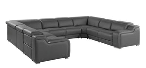 HomeRoots Dark Gray Italian Leather Power Reclining U-Shaped Sectional - Luxurious Comfort for 8! 632574
