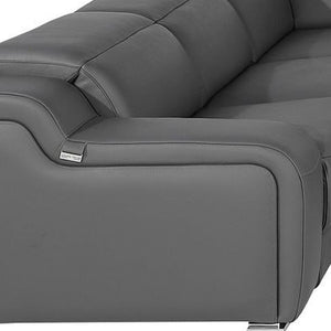 HomeRoots Dark Gray Italian Leather Power Reclining U-Shaped Sectional - Luxurious Comfort for 8! 632574