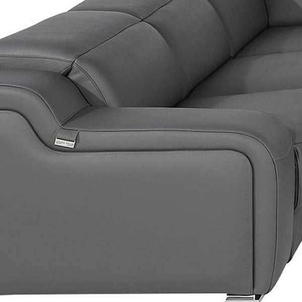 HomeRoots Dark Gray Italian Leather Power Reclining U-Shaped Sectional - Luxurious Comfort for 8! 632574