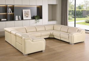 HomeRoots Beige Italian Leather Power Reclining U-Shaped Sectional with Console - Luxury Comfort & Style 632575