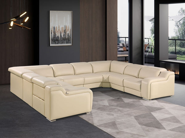 HomeRoots Beige Italian Leather Power Reclining U-Shaped Sectional with Console - Luxury Comfort & Style 632575