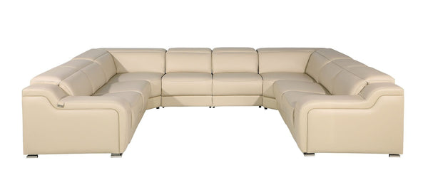 HomeRoots Beige Italian Leather Power Reclining U-Shaped Sectional with Console - Luxury Comfort & Style 632575