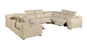 HomeRoots Beige Italian Leather Power Reclining U-Shaped Sectional with Console - Luxury Comfort & Style 632575