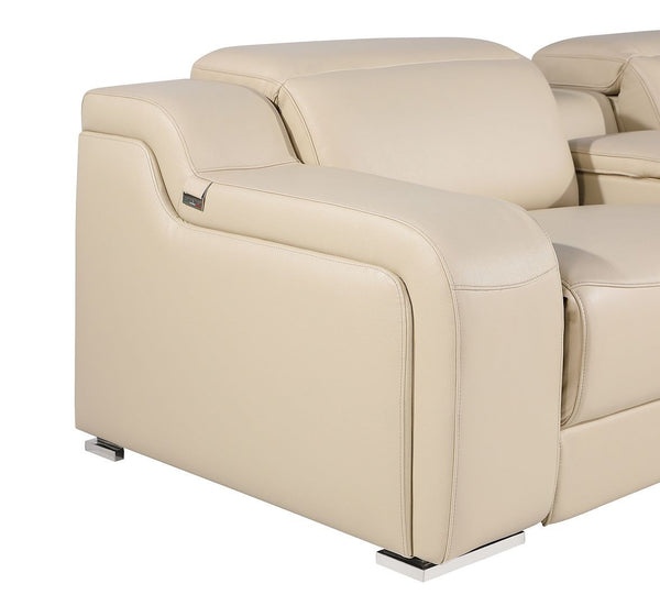 HomeRoots Beige Italian Leather Power Reclining U-Shaped Sectional with Console - Luxury Comfort & Style 632575