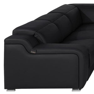 HomeRoots Black Italian Leather U-Shaped Power Reclining Sectional Sofa with Console & USB Charging Ports 632576