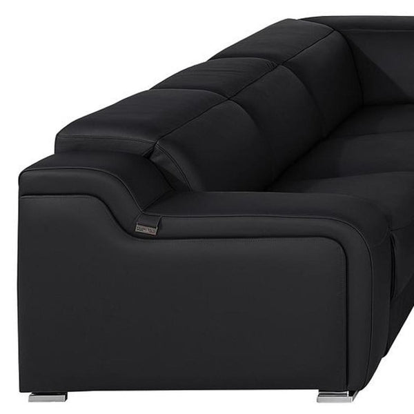 HomeRoots Black Italian Leather U-Shaped Power Reclining Sectional Sofa with Console & USB Charging Ports 632576