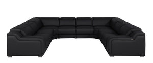 HomeRoots Black Italian Leather U-Shaped Power Reclining Sectional Sofa with Console & USB Charging Ports 632576