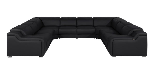 HomeRoots Black Italian Leather U-Shaped Power Reclining Sectional Sofa with Console & USB Charging Ports 632576