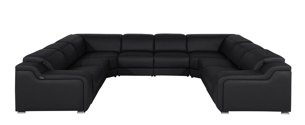HomeRoots Black Italian Leather U-Shaped Power Reclining Sectional Sofa with Console & USB Charging Ports 632576