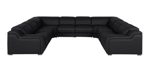HomeRoots Black Italian Leather U-Shaped Power Reclining Sectional Sofa with Console & USB Charging Ports 632576