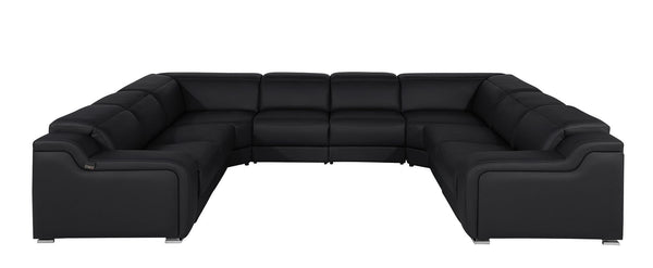 HomeRoots Black Italian Leather U-Shaped Power Reclining Sectional Sofa with Console & USB Charging Ports 632576