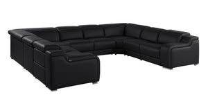 HomeRoots Black Italian Leather U-Shaped Power Reclining Sectional Sofa with Console & USB Charging Ports 632576