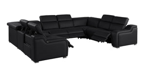 HomeRoots Black Italian Leather U-Shaped Power Reclining Sectional Sofa with Console & USB Charging Ports 632576